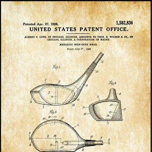 1927 Golf Club Head Patent Tablo Czg8p623