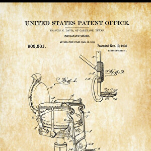 1908 Dentist Reclining Chair Patent Tablo Czg8p802