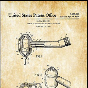 1964 Dental Drill Patent Tablo Czg8p804