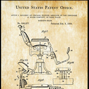 1898 Barber Chair Patent Tablo Czg8p840