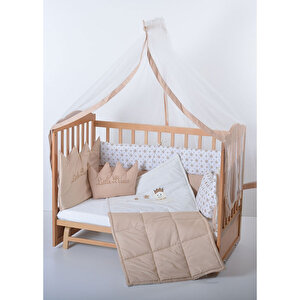 Maxi-cosi Ahşap Organik Beşik Anne Yanı Lüx Bebek Beşiği 60 X 120 Cm Krem Prens Uyku Setli ve Yataklı