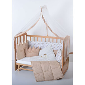 Maxi-cosi Ahşap Organik Beşik Anne Yanı Lüx Bebek Beşiği 60 X 120 Cm Krem Prenses Uyku Setli ve Yataklı