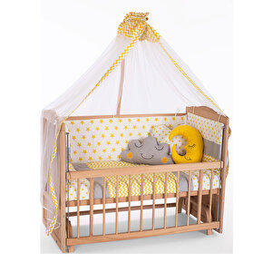 Maxi-cosi Ahşap Organik 60 X 120 Cm Beşik Anne Yanı Kademeli Beşik Ve Yıldız Nevresim Takımı-yatak Sarı