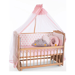 Maxi-cosi Ahşap Organik 60 X 120 Cm Beşik Anne Yanı Kademeli Beşik Ve Yıldız Nevresim Takımı-yatak Pembe