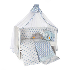 Maxi-cosi Ahşap Lake Beyaz 60 X 120 Cm Beşik Anne Yanı Kademeli Beşik Ve Yıldız Nevresim Takımı-yatak Mavi