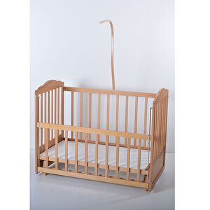 Ahşap Organik Beşik Anne Yanı Lüx Bebek Beşiği 60 X 120 Cm Krem Prens Uyku Setli ve Yataklı