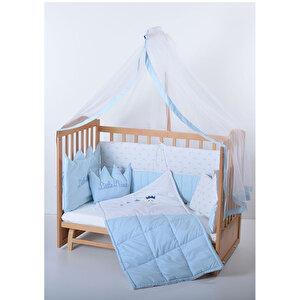 Ahşap Organik Beşik Anne Yanı Lüx Bebek Beşiği 60 X 120 Cm Mavi Prens Uyku Setli ve Yataklı
