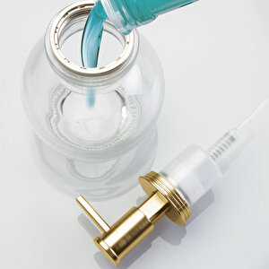 Sıvı Sabunluk Cam Şeffaf Altın Pompalı Oval Model
