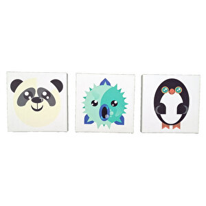 3lü Kanvas Tablo Set Panda