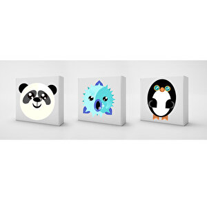 3lü Kanvas Tablo Set Panda