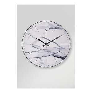 Marmo Bianco Oval Ön Kısım Beyaz Mermer Görünümlü 36 cm Duvar Saati  MYK1117