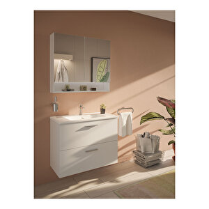 VitrA Mia 75024 Banyo Dolabı Seti, Çekmeceli, 80 cm, Parlak Beyaz