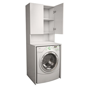 Çok Amaçlı Banyo Üst Dolaplı Çamaşır Makinesi Dolabı Takımı Beyaz CD7