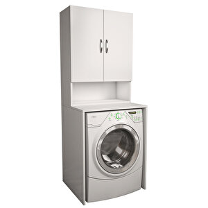 Çok Amaçlı Banyo Üst Dolaplı Çamaşır Makinesi Dolabı Takımı Beyaz CD8