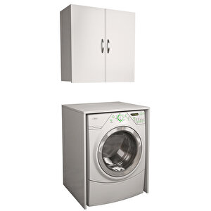 Çok Amaçlı Banyo Üst Dolaplı Çamaşır Makinesi Dolabı Takımı Beyaz CD5