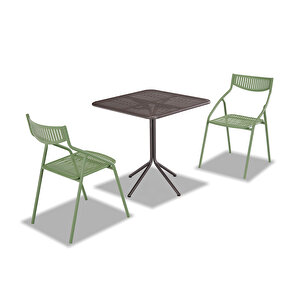 Alba Bahçe  Bistro Masa Takimi ( 2 Alba Metal Sandalye + 70X70 cm Metal Masa) Yeşil