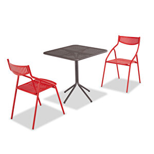 Alba Bahçe Bistro Masa Takimi ( 2 Alba Metal Sandalye + 70X70 cm Metal Masa) Kırmızı