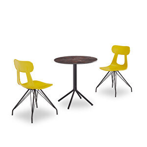Smart Plastik Bahçe  Bistro Masa Takimi (2 Sandalye + 70 cm Yuvarlak Masa) Sarı