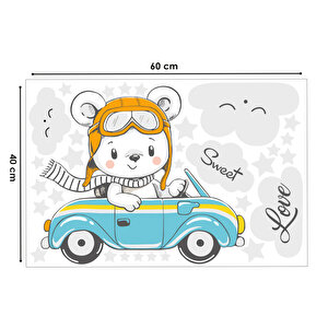 Tilki Dünyası Arabada Gezen Ayıcık Çocuk Duvar Sticker T0337 St