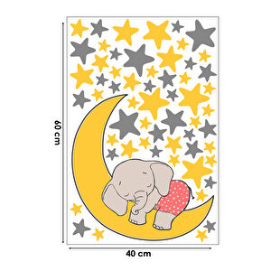 Tilki Dünyası Ay Üzerinde Uyuyan Sevimli Fil Çocuk Odası Duvar Sticker T0336 St