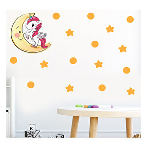 Tilki Dünyası Ay Üzerindeki Sevimli Unicorn Çocuk Odası Duvar Sticker S0102 St