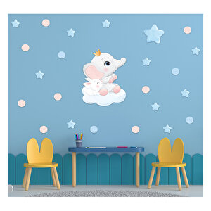 Tilki Dünyası Bulut Üzerindeki Sevimli Fil Ve Tavşan Çocuk Odası Duvar Sticker S0007 St