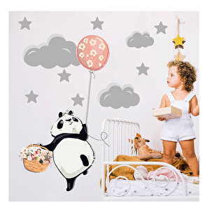 Tilki Dünyası Sevimli Uçan Panda Bulutlar Ve Yıldızlar Çocuk Odası Sticker T0323 St
