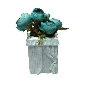 Mavi Gül Yapay Çiçek Mini Vazolu 20 Cm Bosp-ba1403