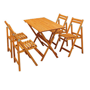 Ahşap Katlanır Masa Sandalye Takımı (4 Sandalye - 1 Masa)