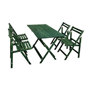 Ahşap Katlanır Masa Sandalye Takımı (4 Sandalye - 1 Masa) Yeşil