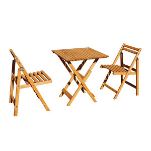 Ahşap Katlanır Masa Sandalye Takımı (2 Sandalye - 1 Masa)
