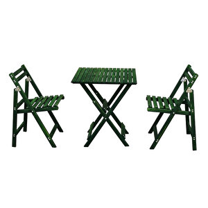 Ahşap Katlanır Masa Sandalye Takımı (2 Sandalye - 1 Masa) Yeşil