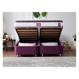 Purple Baza Ve Başlık Seti 160x200 Cm Çift Kişilik Sandıklı Mor Kumaş Baza Ve Başlığı