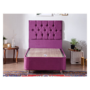 Purple Baza Ve Başlık Seti 90x190 Cm Tek Kişilik Sandıklı Mor Kumaş Baza Ve Başlığı