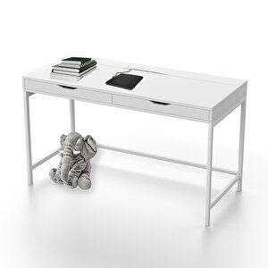 Beyaz Metal Ayaklı 2 Çekmeceli Çalışma Masası Clm-106