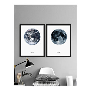 Dünya Ve Ay Tablo Set 21x30 Cm Siyah