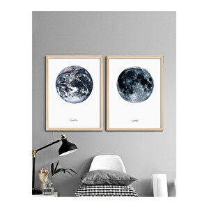 Dünya ve Ay Tablo Set 21x30 cm Ceviz