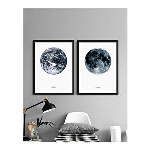 Dünya ve Ay Tablo Set 30x40 cm Siyah