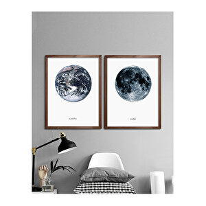 Dünya ve Ay Tablo Set 30x40 cm Ceviz