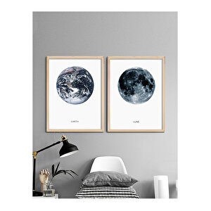 Dünya ve Ay Tablo Set 30x40 cm Natural