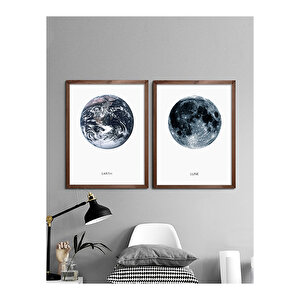 Dünya ve Ay Tablo Set 40x50 cm Ceviz