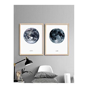 Dünya ve Ay Tablo Set 40x50 cm Natural