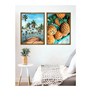 Palmiye ve Ananaslar Tablo Set 40x50 cm Ceviz