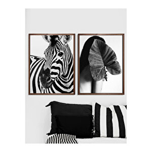 Zebra ve Kadın Tablo Set 21x30 cm Ceviz