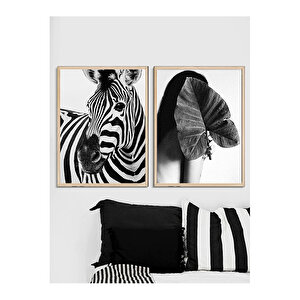 Zebra ve Kadın Tablo Set 21x30 cm Natural