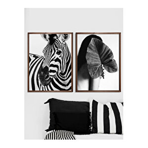 Zebra ve Kadın Tablo Set 40x50 cm Ceviz