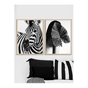 Zebra ve Kadın Tablo Set 40x50 cm Natural