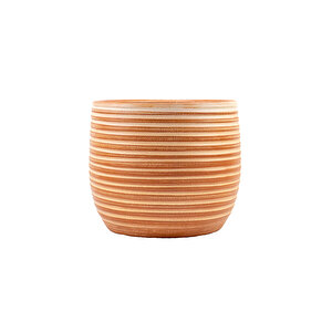 Terracota Beyaz Çizgi Desenli Toprak Saksı 19 cm