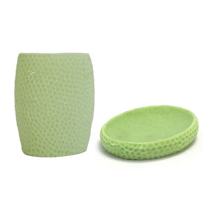 Sabunluk Diş Firçalik 2 Li Banyo Seti,yeşil Petek Model,poliresin
