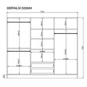 Diva 6 Kapak 2 Çekmeceli Aynali Gardirop